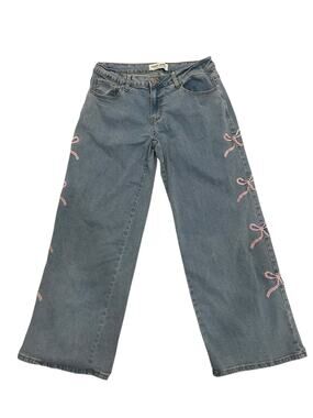 Gogo Jeans Pink Embroidered Bow Side Wide Leg Denim Size 11 Juniors